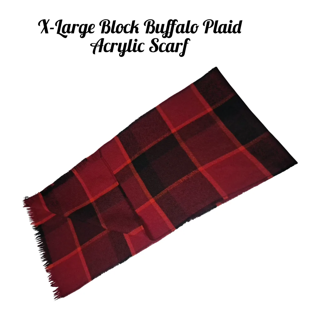 Buffalo Plaid Acrylic Scarf - Red and Black X-Large Block